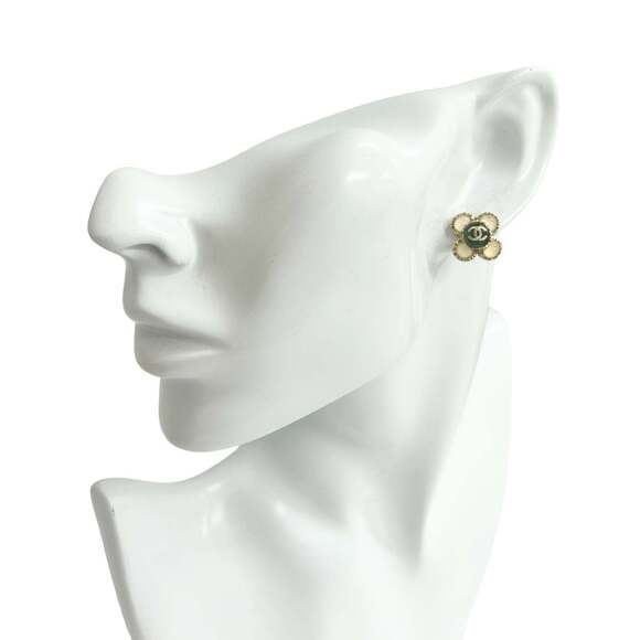 CHANEL Authentic Green Logo Earrings